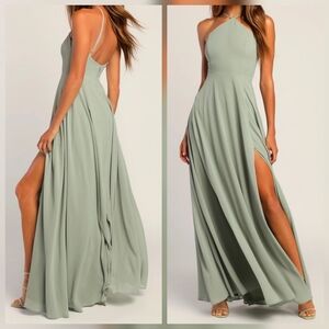 Lulus Absolutely Breathtaking Sleeveless Sage Brush Maxi Dress, Size Medium
